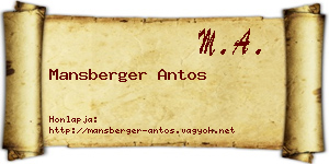 Mansberger Antos névjegykártya